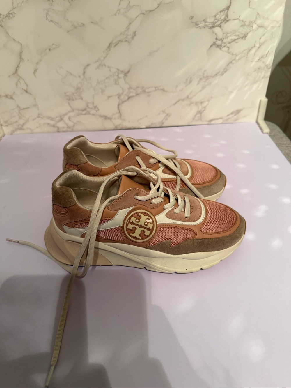 Tory Burch Blush Pink Suede & Mesh Platform Sneaker